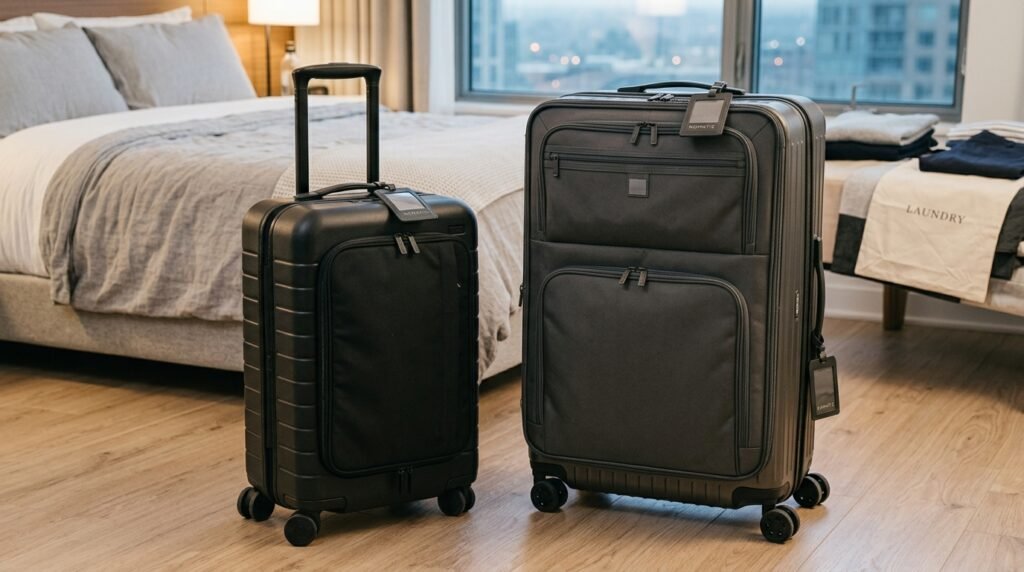 Comparing a carry-on and checked bag for a longer trip